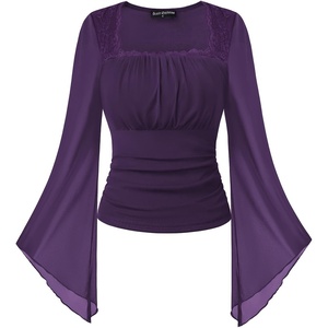 image:imageScarlet Darkness Womens Mesh Top 2026 Long Sleeve Renaissance BlousesDeep Purple