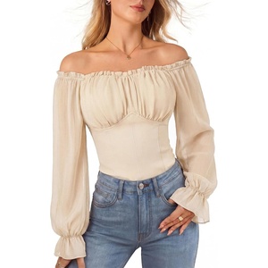 image:imageScarlet Darkness Womens Peasant Blouse Off Shoulder Fall TopsOyster White