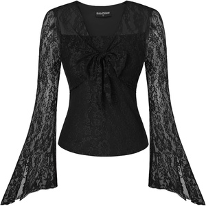image:imageScarlet Darkness Womens Y2K Lace Tops Cute Boho Mesh Bell Sleeve Goth ShirtBlack