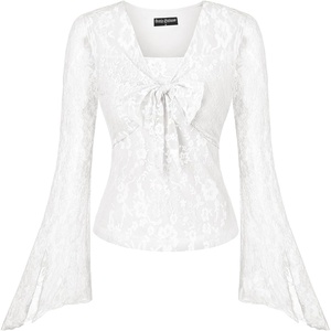 image:imageScarlet Darkness Womens Y2K Lace Tops Cute Boho Mesh Bell Sleeve Goth ShirtIvory White