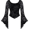 image:imageScarlet Darkness Women Bell Long Sleeve Lace Top Gothic Y2K Mesh ShirtBlack