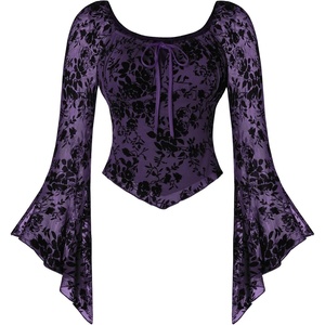 image:imageScarlet Darkness Women Bell Long Sleeve Lace Top Gothic Y2K Mesh ShirtDeep Purple