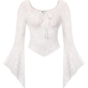 image:imageScarlet Darkness Women Bell Long Sleeve Lace Top Gothic Y2K Mesh ShirtIvory White