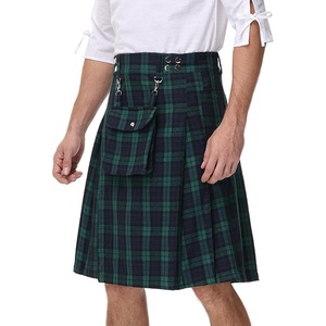 image:imageScarlet Darkness Mens Scotland Tartan Kilt Traditional Highland Utility Kilt Blue Green Tartan XXL